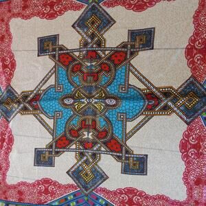 JOHNNY WAS Colorful Printed Silk Scarf w/ Tassels 42"x42"